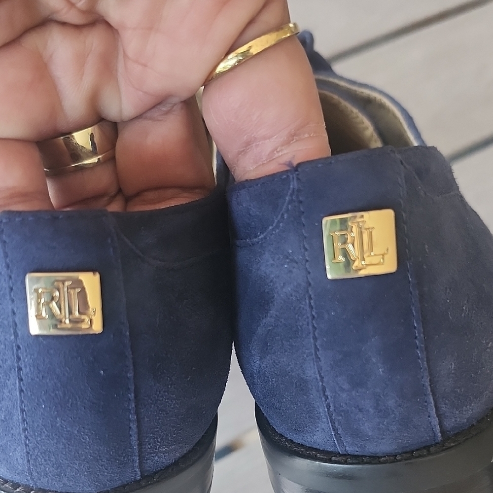 Lauren Ralph Lauren Navy Suede Lace-Up Moccasins - Classic Cap-Toe - Picture 11 of 13